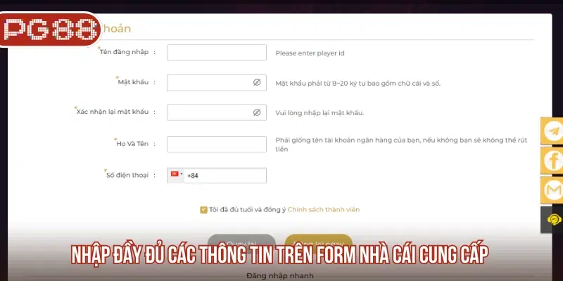 PG88 – Đăng Nhập PG88 Slot Và Nhận Thưởng Lớn! Nhập đầy đủ nội dung được yêu cầu trên form đăng ký